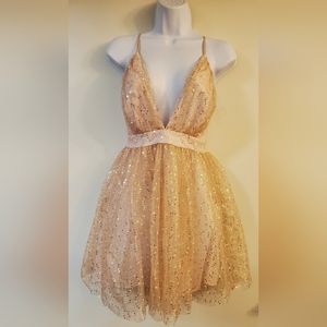 Blush/Nude Iridescent Sequins Tulle Formal Dress